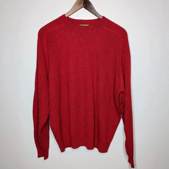 Scott Barber Sweater Mens Medium Red Merino Wool Ribbed Knit Crewneck - Picture 1 of 14